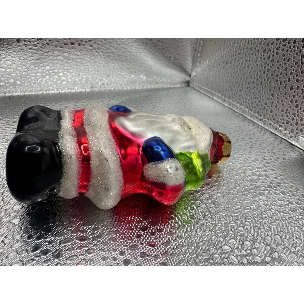 Vintage Blown Glass Santa Claus Ornament‎ Red Coat Glitter Trim Christmas